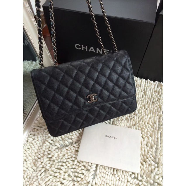 Chanel Caviar Leather Messenger Flap Bag Black