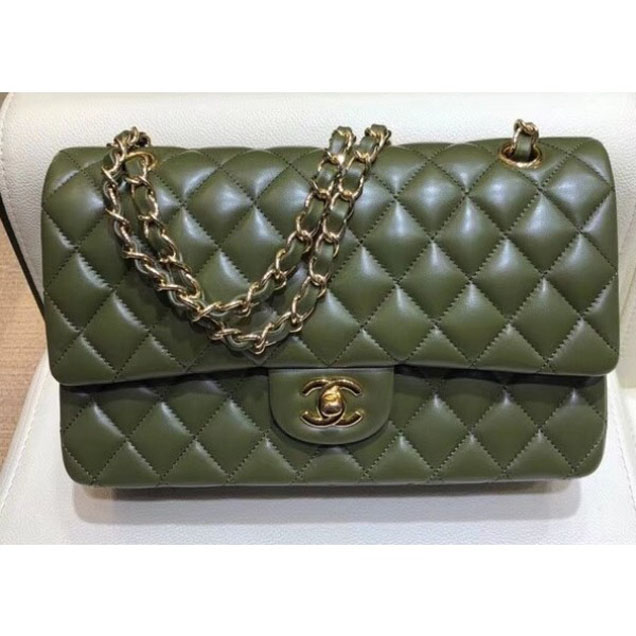 Chanel Classic Flap Medium Bag A1112 Dark Green in Original Leather with Gold/ Hardware 2018