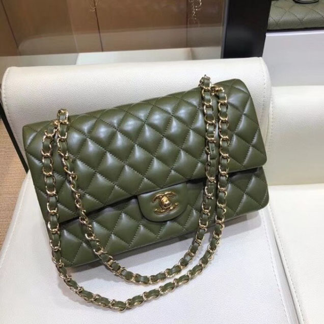 Chanel Classic Flap Medium Bag A1112 Dark Green in Original Leather with Gold/ Hardware 2018