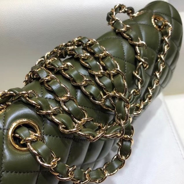 Chanel Classic Flap Medium Bag A1112 Dark Green in Original Leather with Gold/ Hardware 2018