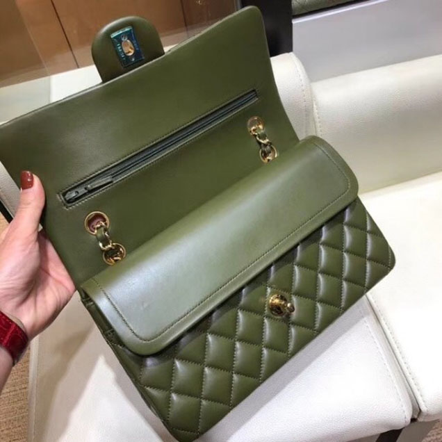 Chanel Classic Flap Medium Bag A1112 Dark Green in Original Leather with Gold/ Hardware 2018