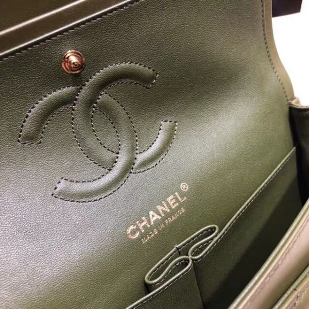 Chanel Classic Flap Medium Bag A1112 Dark Green in Original Leather with Gold/ Hardware 2018