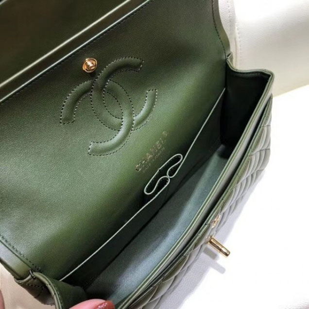 Chanel Classic Flap Medium Bag A1112 Dark Green in Original Leather with Gold/ Hardware 2018