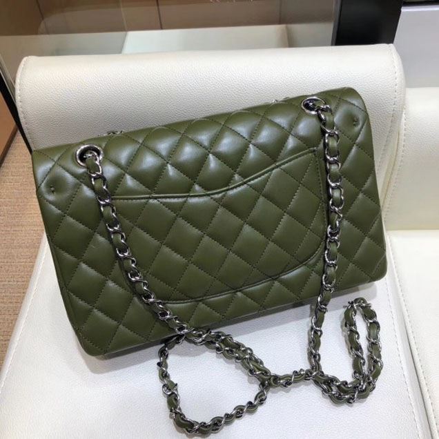 Chanel Classic Flap Medium Bag A1112 Dark Green in Original Leather with Silver Hardware 2018