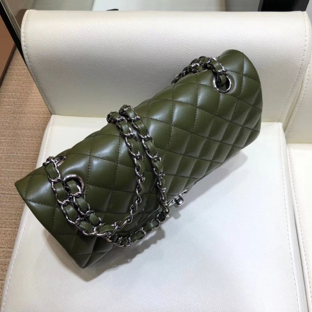 Chanel Classic Flap Medium Bag A1112 Dark Green in Original Leather with Silver Hardware 2018
