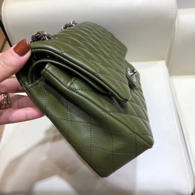Chanel Classic Flap Medium Bag A1112 Dark Green in Original Leather with Silver Hardware 2018