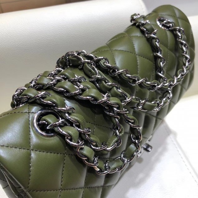 Chanel Classic Flap Medium Bag A1112 Dark Green in Original Leather with Silver Hardware 2018