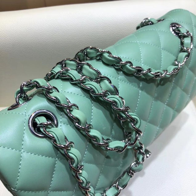 Chanel Classic Flap Medium Bag A1112 Light Green in Original Leather with Silver Hardware 2018