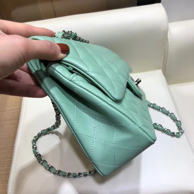 Chanel Classic Flap Medium Bag A1112 Light Green in Original Leather with Silver Hardware 2018