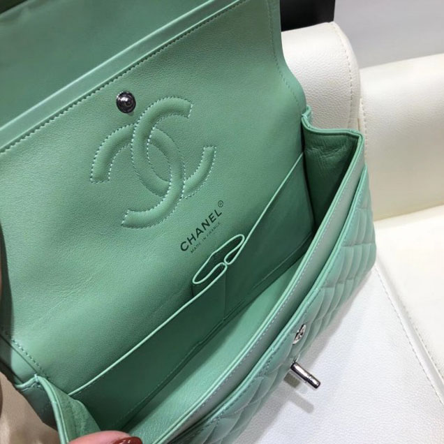 Chanel Classic Flap Medium Bag A1112 Light Green in Original Leather with Silver Hardware 2018