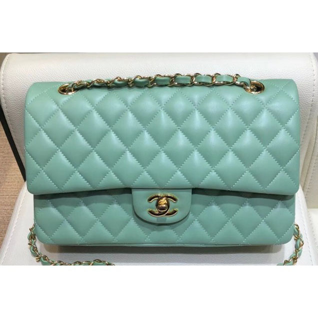 Chanel Classic Flap Medium Bag A1112 Light Green in Original Leather with Gold Hardware 2018