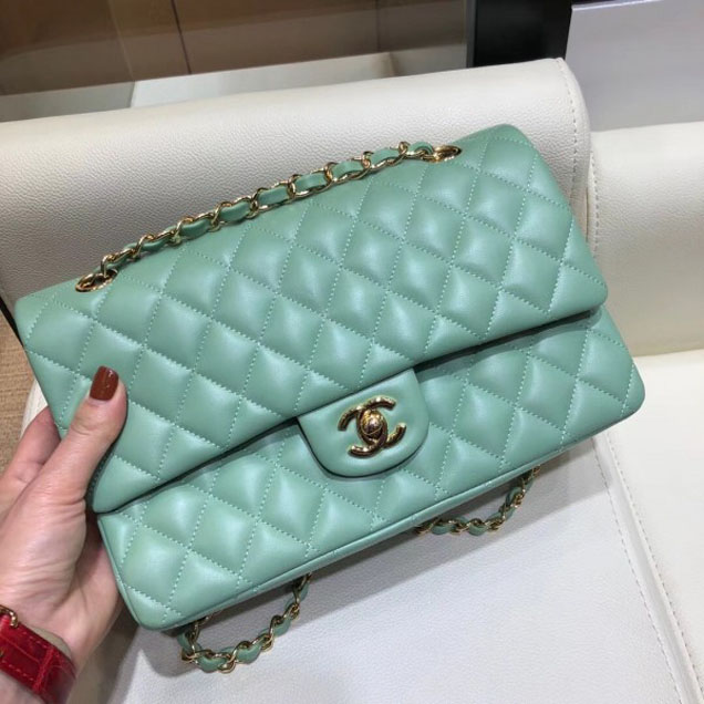 Chanel Classic Flap Medium Bag A1112 Light Green in Original Leather with Gold Hardware 2018