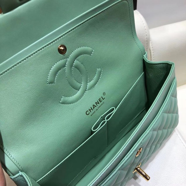 Chanel Classic Flap Medium Bag A1112 Light Green in Original Leather with Gold Hardware 2018
