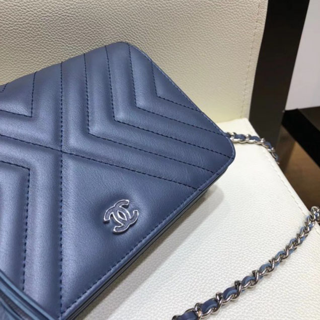 Chanel Fringe Calfskin Wallet On Chain WOC Bag A84444 Navy Blue 2018