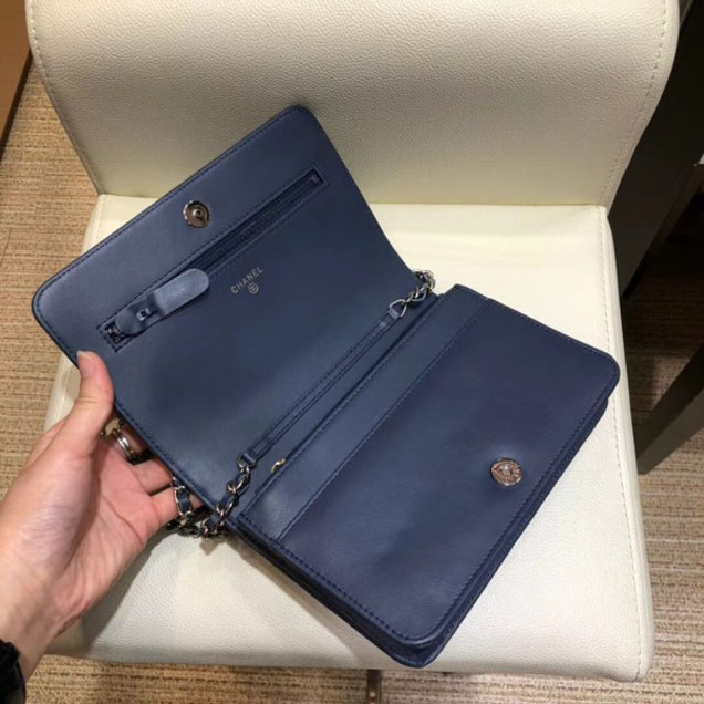 Chanel Fringe Calfskin Wallet On Chain WOC Bag A84444 Navy Blue 2018
