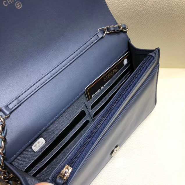 Chanel Fringe Calfskin Wallet On Chain WOC Bag A84444 Navy Blue 2018