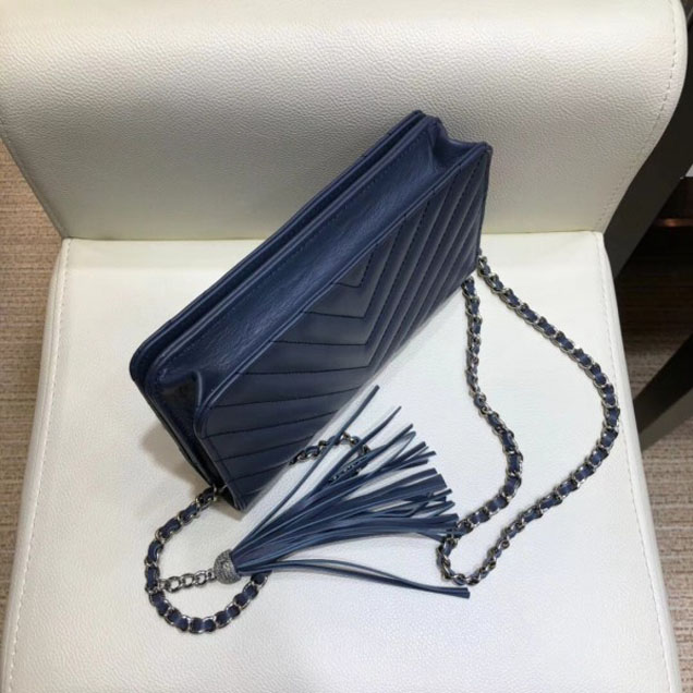 Chanel Fringe Calfskin Wallet On Chain WOC Bag A84444 Navy Blue 2018
