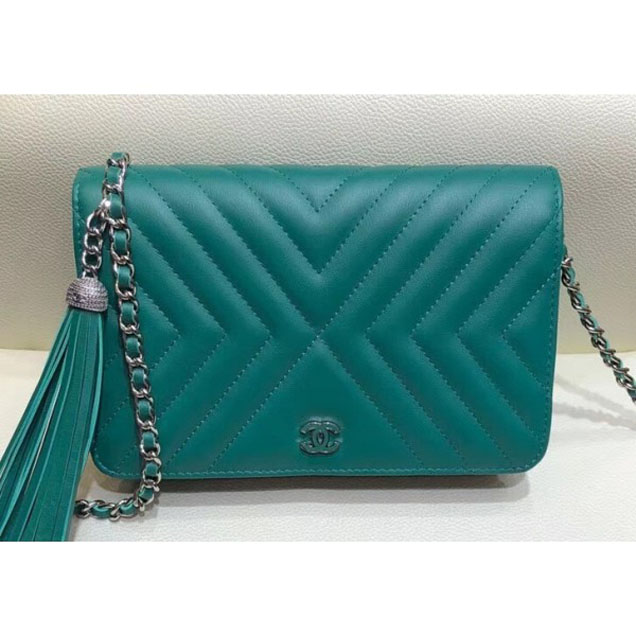 Chanel Fringe Calfskin Wallet On Chain WOC Bag A84444 Green 2018