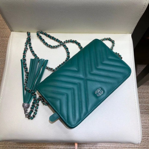 Chanel Fringe Calfskin Wallet On Chain WOC Bag A84444 Green 2018