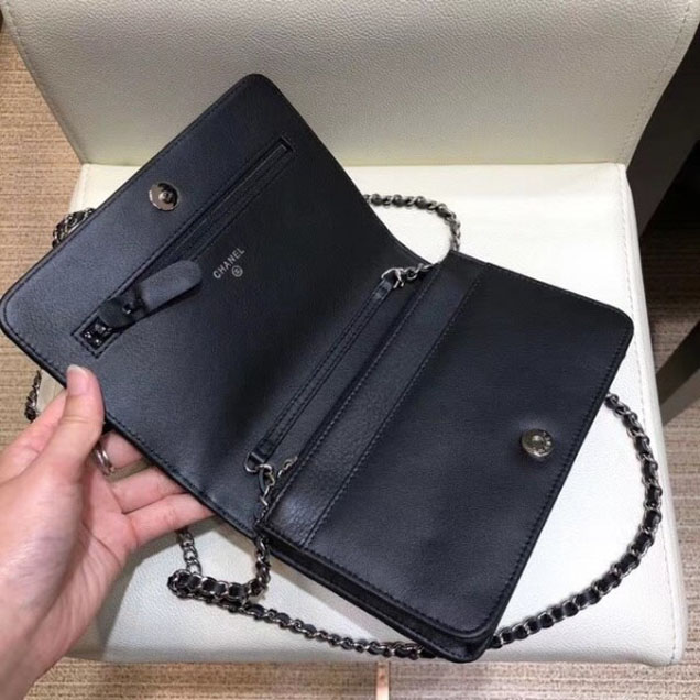 Chanel Fringe Calfskin Wallet On Chain WOC Bag A84444 Black 2018