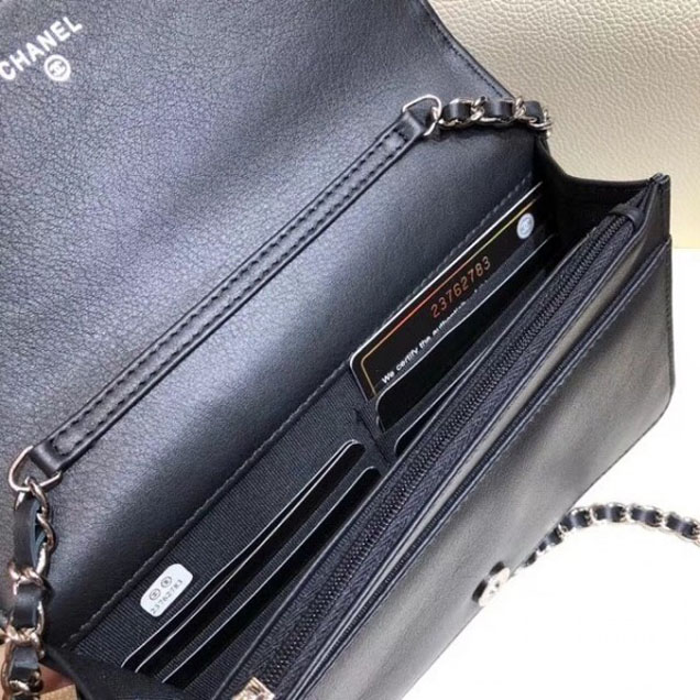 Chanel Fringe Calfskin Wallet On Chain WOC Bag A84444 Black 2018