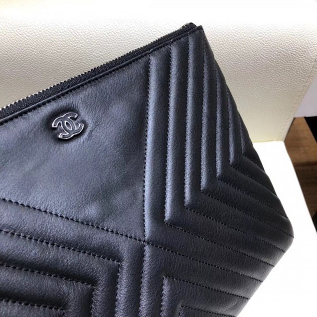 Chanel Fringe Calfskin Pouch Clutch Bag A84469 Black 2018