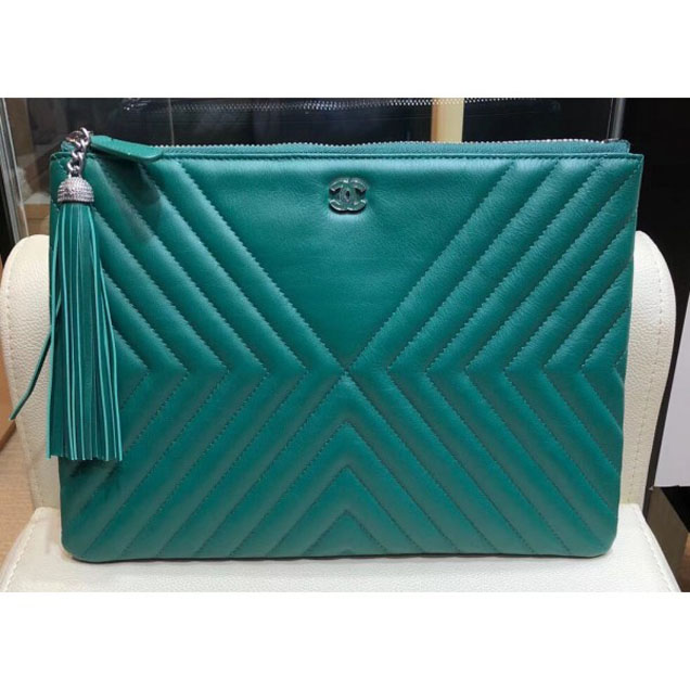 Chanel Fringe Calfskin Pouch Clutch Bag A84469 Green 2018