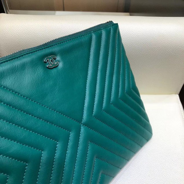 Chanel Fringe Calfskin Pouch Clutch Bag A84469 Green 2018