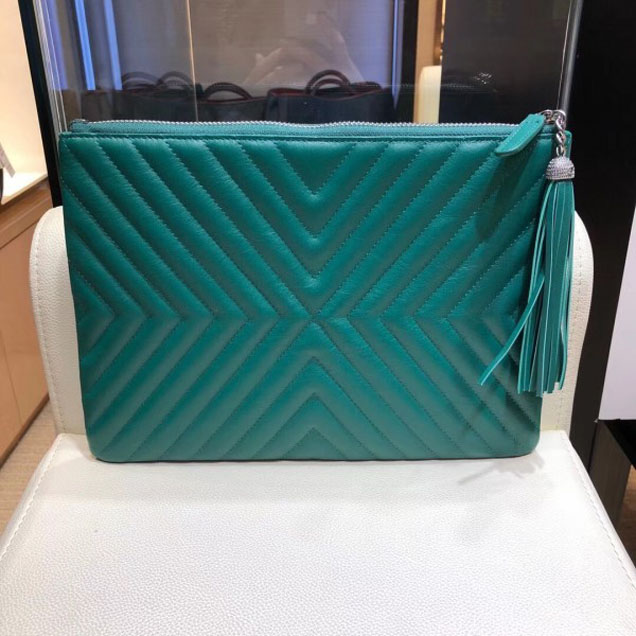 Chanel Fringe Calfskin Pouch Clutch Bag A84469 Green 2018