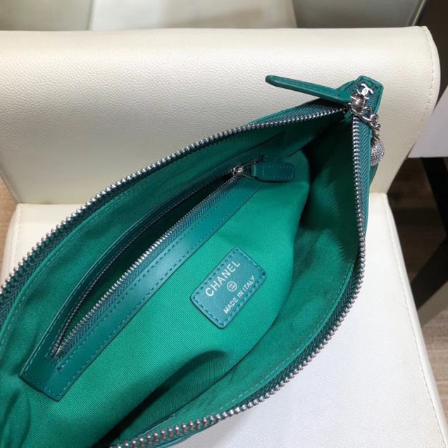 Chanel Fringe Calfskin Pouch Clutch Bag A84469 Green 2018