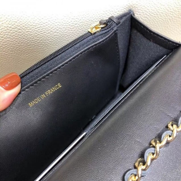 Chanel Lambskin Chevron Trendy CC Wallet On Chain WOC Bag A84456 Black 2018