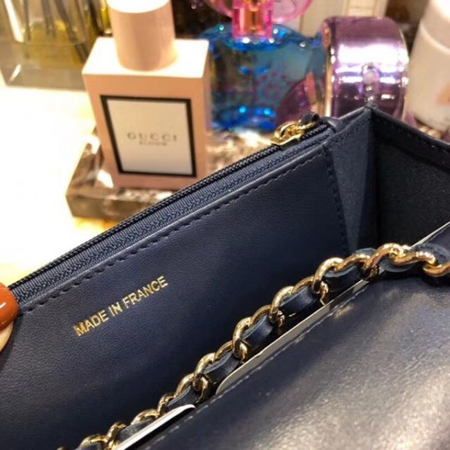 Chanel Lambskin Chevron Trendy CC Wallet On Chain WOC Bag A84456 Dark Blue 2018