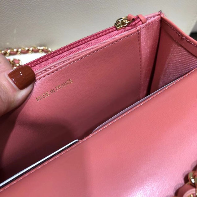 Chanel Lambskin Chevron Trendy CC Wallet On Chain WOC Bag A84456 Dark Pink 2018