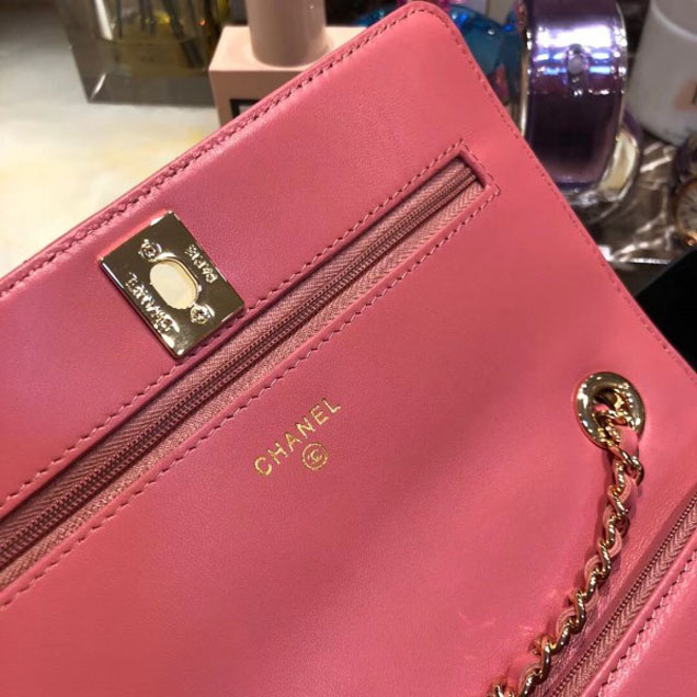 Chanel Lambskin Chevron Trendy CC Wallet On Chain WOC Bag A84456 Peach 2018