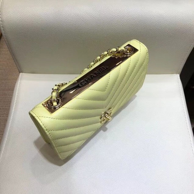 Chanel Lambskin Chevron Trendy CC Wallet On Chain WOC Bag A84456 Yellow 2018