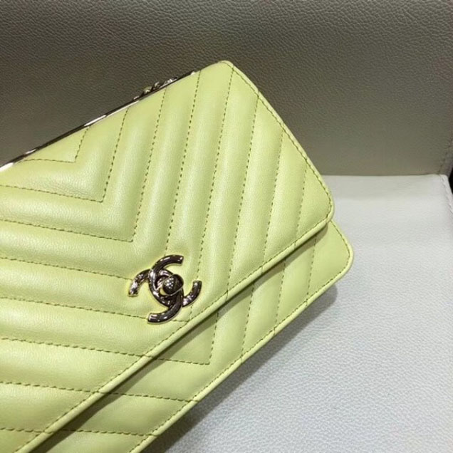 Chanel Lambskin Chevron Trendy CC Wallet On Chain WOC Bag A84456 Yellow 2018