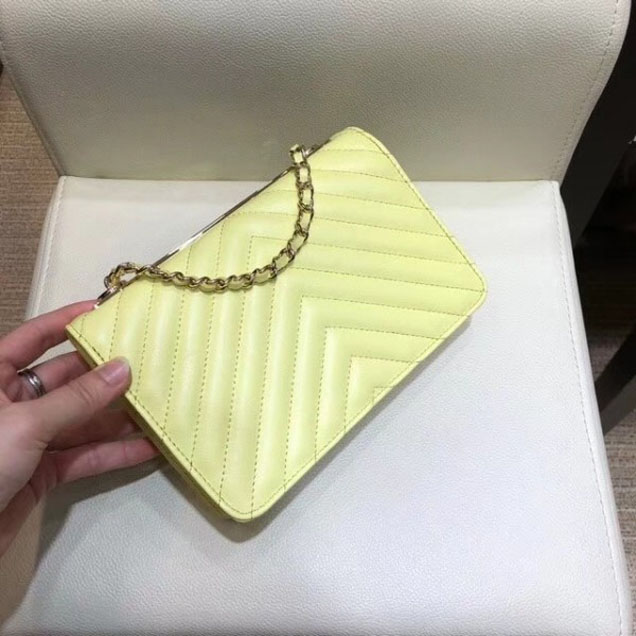 Chanel Lambskin Chevron Trendy CC Wallet On Chain WOC Bag A84456 Yellow 2018