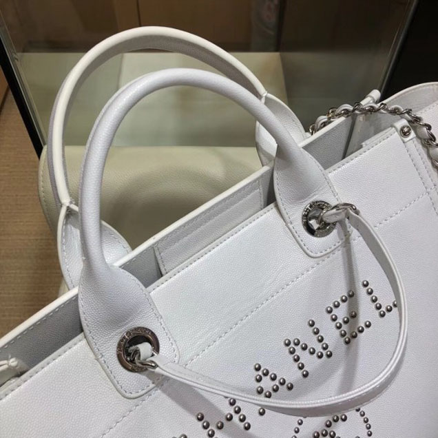 Chanel Studded Grained Calfskin Deauville Small Shopping Bag A57069 White 2018