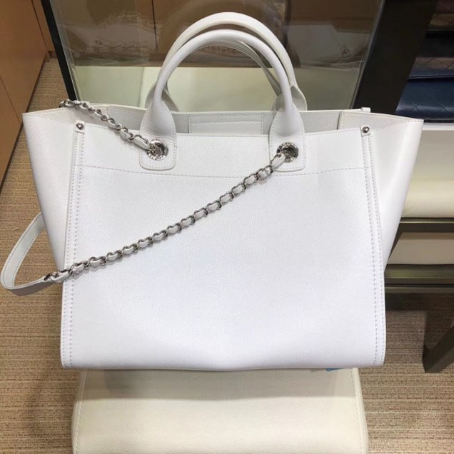 Chanel Studded Grained Calfskin Deauville Small Shopping Bag A57069 White 2018