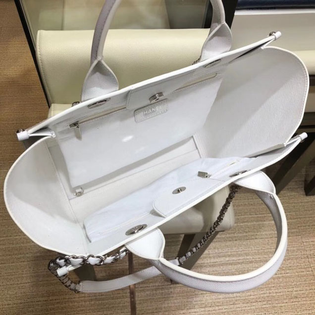 Chanel Studded Grained Calfskin Deauville Small Shopping Bag A57069 White 2018