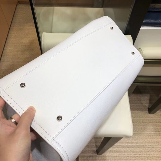 Chanel Studded Grained Calfskin Deauville Medium Shopping Bag A57067 White 2018