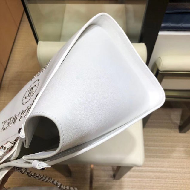 Chanel Studded Grained Calfskin Deauville Medium Shopping Bag A57067 White 2018