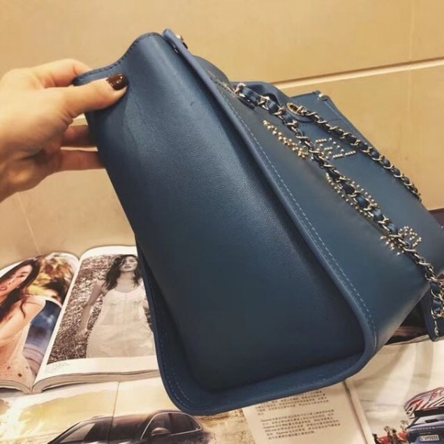 Chanel Studded Grained Calfskin Deauville Small Shopping Bag A57069 Blue 2018