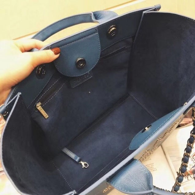 Chanel Studded Grained Calfskin Deauville Small Shopping Bag A57069 Blue 2018