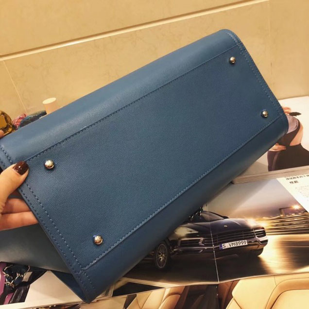 Chanel Studded Grained Calfskin Deauville Medium Shopping Bag A57067 Blue 2018