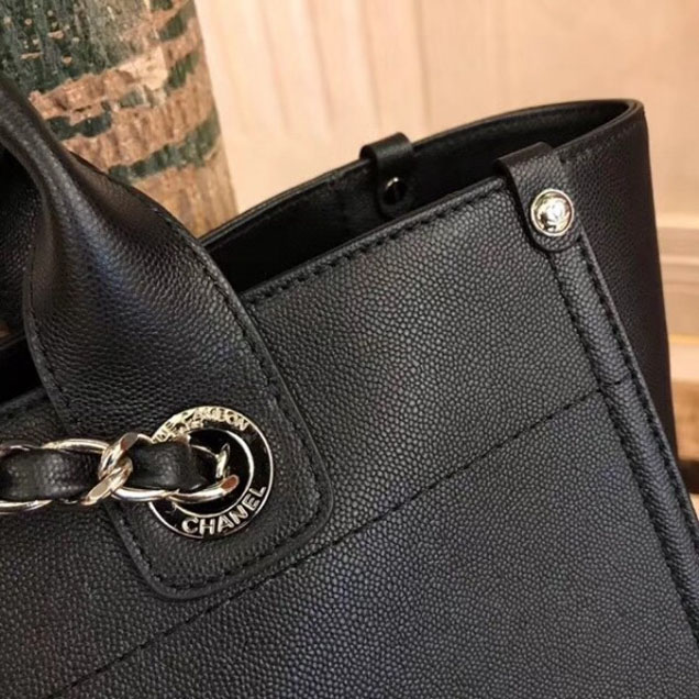 Chanel Studded Grained Calfskin Deauville Small Shopping Bag A57069 Black 2018