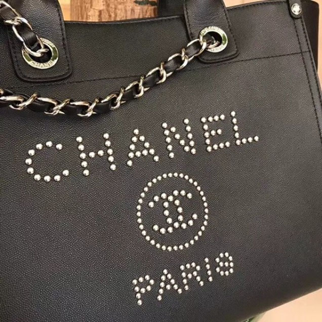Chanel Studded Grained Calfskin Deauville Small Shopping Bag A57069 Black 2018