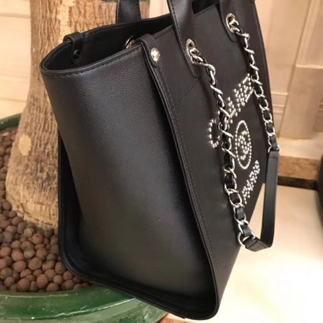 Chanel Studded Grained Calfskin Deauville Small Shopping Bag A57069 Black 2018