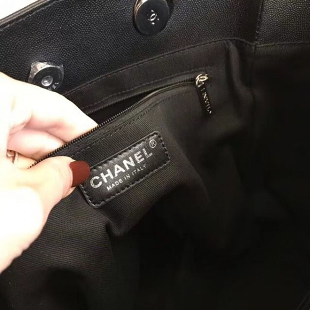 Chanel Studded Grained Calfskin Deauville Small Shopping Bag A57069 Black 2018