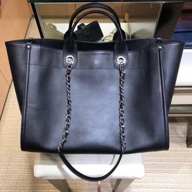 Chanel Studded Grained Calfskin Deauville Medium Shopping Bag A57067 Black 2018